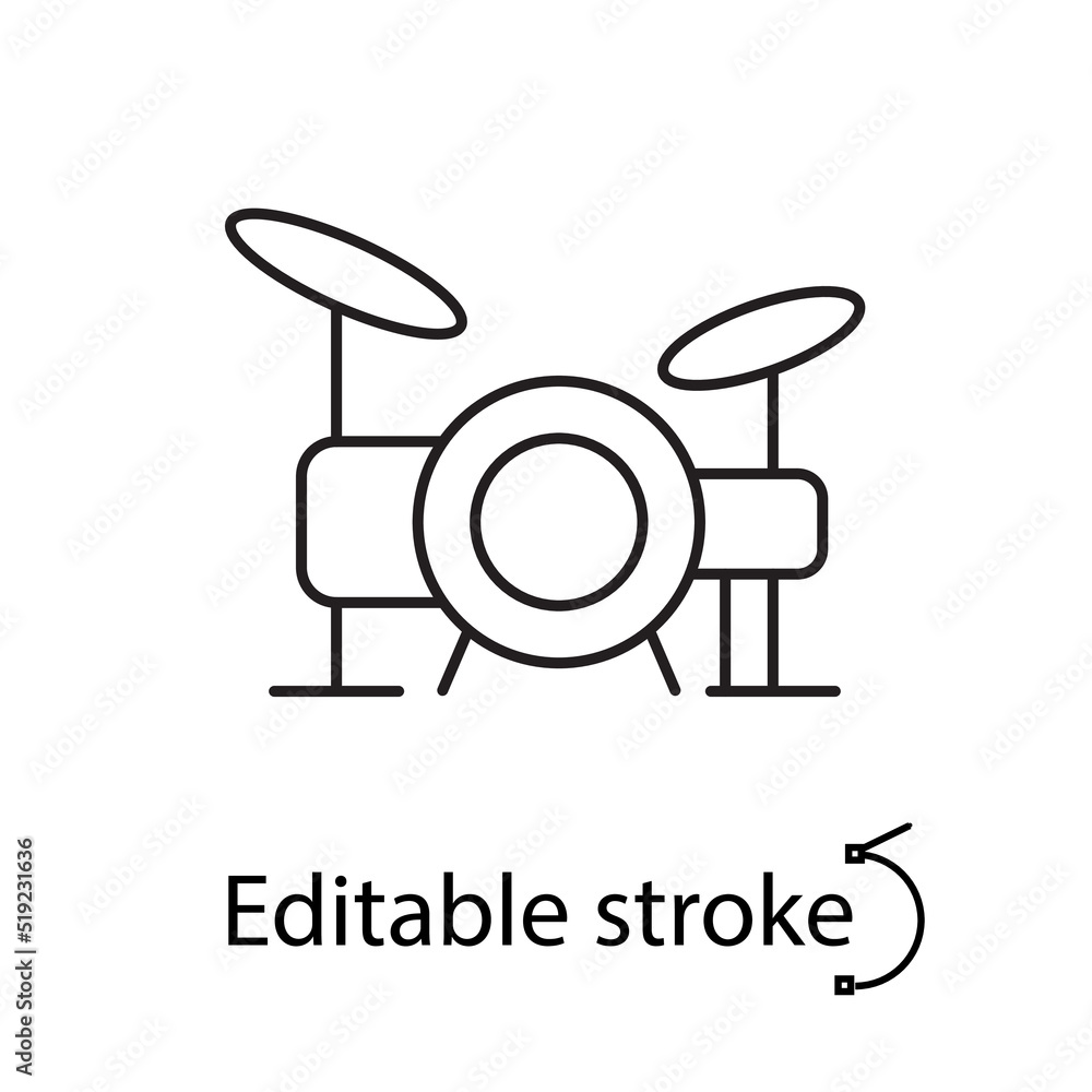 Drum kit outline icon. Drum school logo. Hard rock musical instrument ...