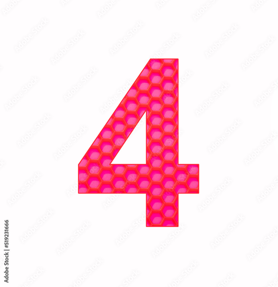 Number 4 on background with red silicone hexagonal Number 4 on background with red silicone hexagonal