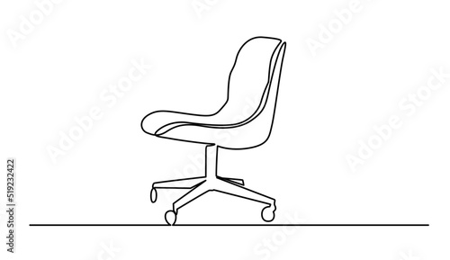 Chair in Continuous one line drawing. Interior with furniture in simple linear style. Editable stroke. Doodle Vector illustration. One line drawing of isolated vector object - modern chair