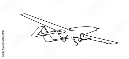 One line drawing Turkish operational tactical medium-altitude unmanned aerial vehicle Bayraktar TB2. One continuous drawn single art line 