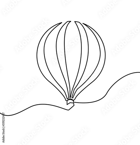 One continuous line drawing a collection of Hot Air Balloons. Single continuous line art balloon.