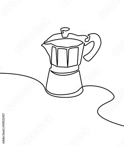 One single line drawing of coffeepot above the table at cafe. Electricity coffee drink maker tools concept. Dynamic continuous line graphic draw vector design illustration