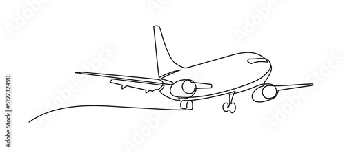 Airplane continuous line sketch. Continuous one line drawing of airplane jet transportation theme. Concept of travel vacation design vector illustration minimalism style.  passenger airplane.