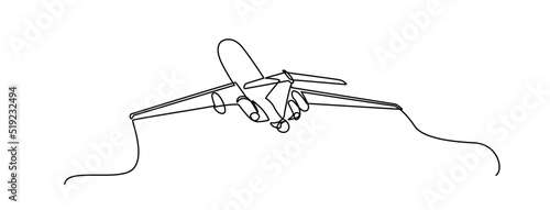 Airplane continuous line sketch. Continuous one line drawing of airplane jet transportation theme. Concept of travel vacation design vector illustration minimalism style. passenger airplane.