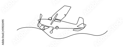 Continuous line drawing of jet plane . Flight biplane Tandem wing. The symbol of take-off in the sky. Continuous one line drawing vintage airplanes models. Single line draw design vector illustration