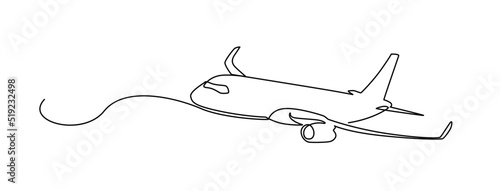 Airplane continuous line sketch. Continuous one line drawing of airplane jet transportation theme. Concept of travel vacation design vector illustration minimalism style.  passenger airplane.