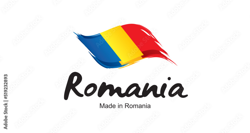 Made in Romania new handwritten flag ribbon typography lettering logo label banner