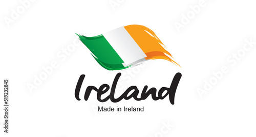 Made in Ireland new handwritten flag ribbon typography lettering logo label banner photo