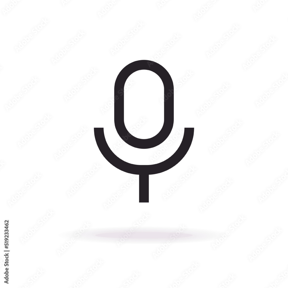 Microphone icon vector modern line flat style isolated on white background for mobile app, website, radio sign, voice massage, audio pictogram. 10 eps