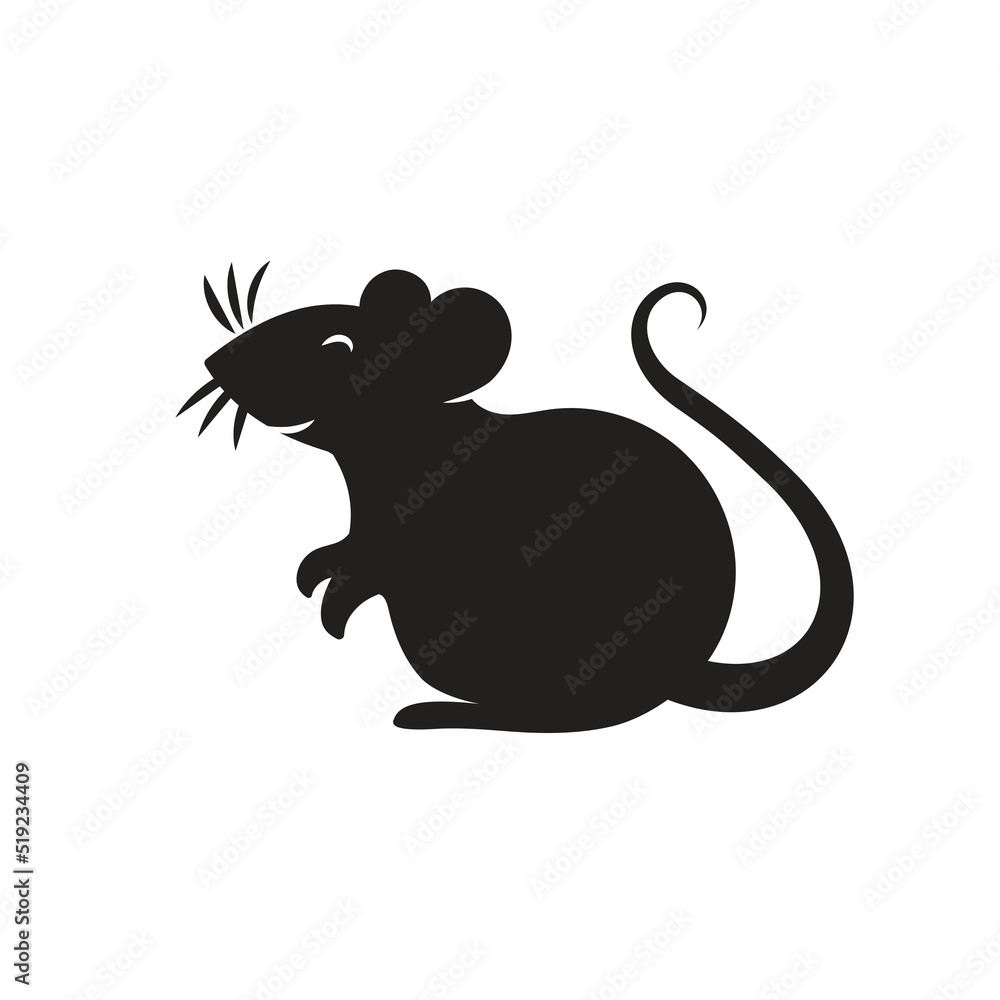 Fototapeta premium New Year Chinese rat zodiac 2020 black color isolated on white background for party poster, holiday card, invitation, flyer, decor element. Traditional rat cute style. Vector 10 eps
