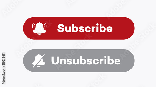 Subscribe and unsubscribe buttons isolated on white background for channel, blog, vlog, social media, motion, marketing isolated on white background. Vector 10 eps