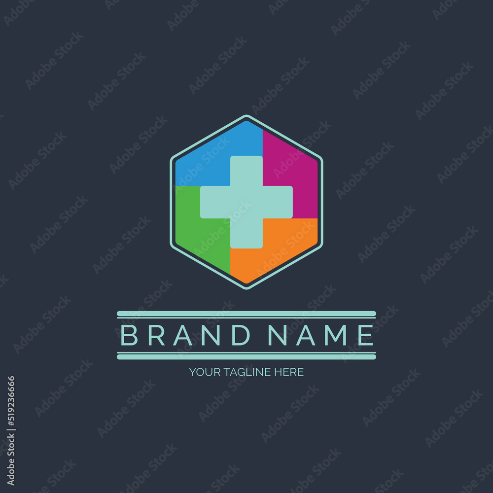 Obraz premium Hexagonal cross medical hospital logo template design for brand or company and other