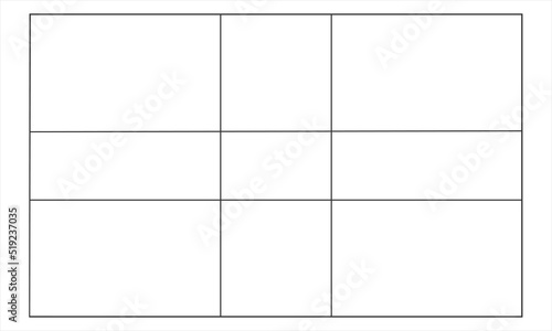 Golden ratio template. Rectangle divided on harmony proportions. Fibonacci sequence. Perfect symmetry template for photography. Math symbol. Vector outline illustration