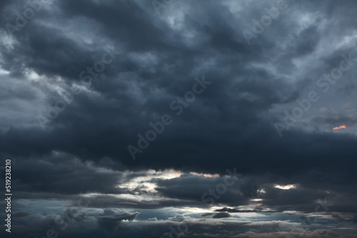 Thunderstorm clouds , sky before hurricane . Dark clouds at heaven 