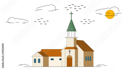 Flat vector design of melville lutheran church.
Christian church. Religion, faith, god and Christianity concept.