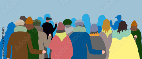 Group of people. Many divers people  - men and women, different ages. Back view. Flat design. Vector graphics for banner or background
