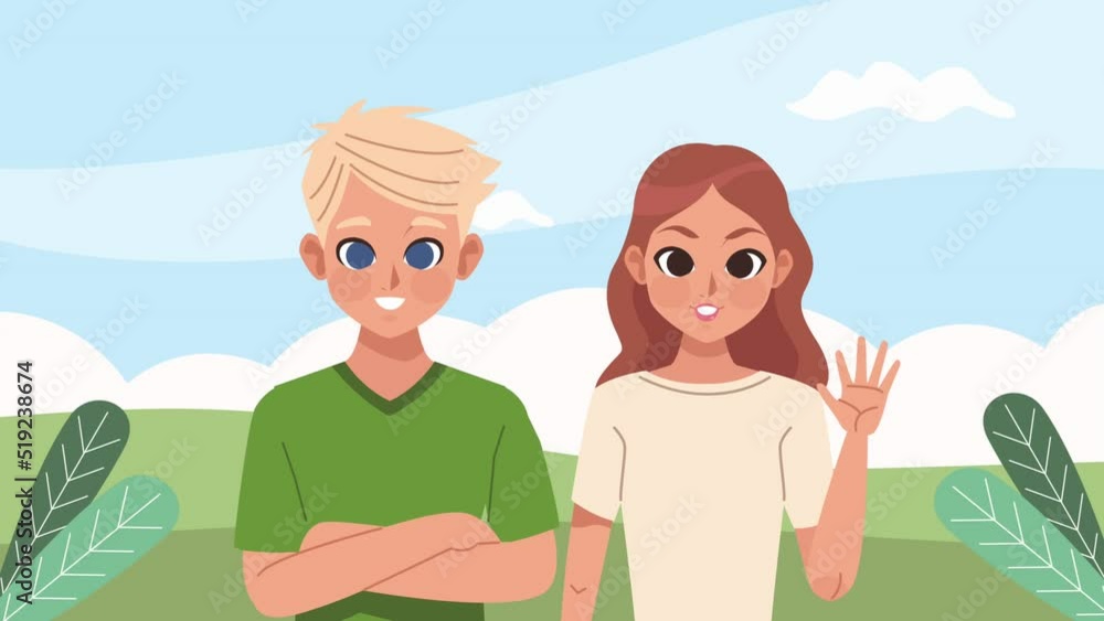 couple young teenager characters animation