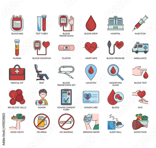 Set of blood donor thin line icons for any web and app project.
