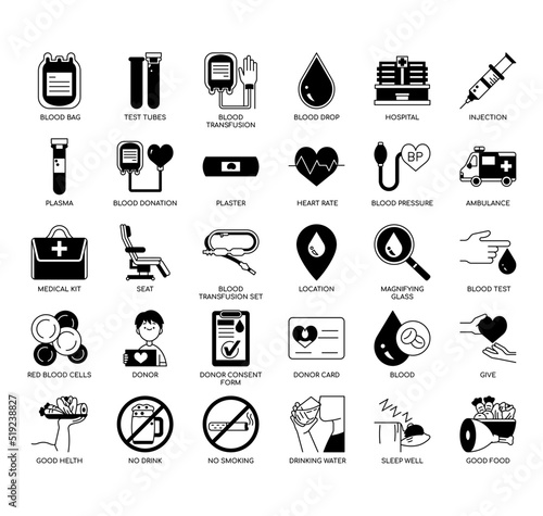 Set of blood donor thin line icons for any web and app project.