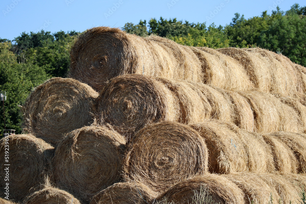 Haystacks on a farm, in the countryside in France