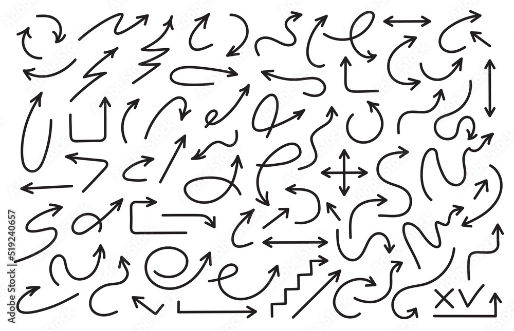 Vector arrow set hnad draw style isolated on background for infographic, pictogram. Arrow up logo. 10 eps Vector arrow set hnad draw style isolated on background for infographic, pictogram. Arrow up logo. 10 eps