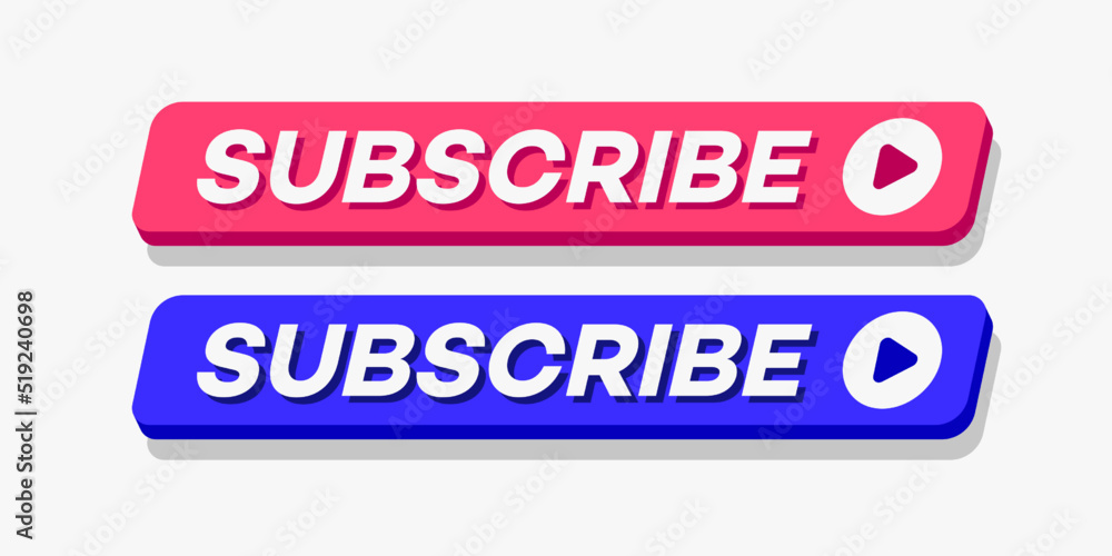 Subscribe button set modern style for channel, blog, vlog, social media, motion, marketing isolated on white background. Vector 10 eps Subscribe button set modern style for channel, blog, vlog, social media, motion, marketing isolated on white background. Vector 10 eps