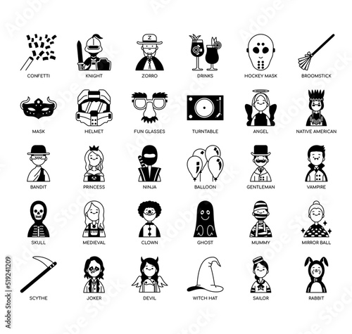 Set of Costume party thin line icons for any web and app project.