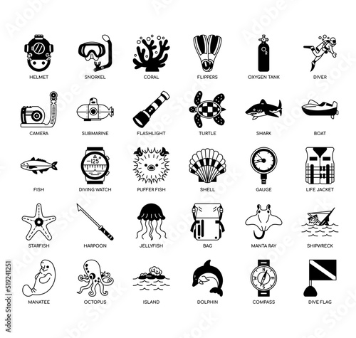 Set of Diving thin line icons for any web and app project.