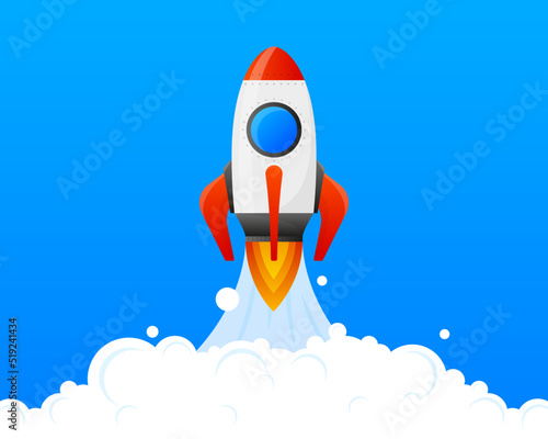 Business startup launching products. Start up and rocket concept. Vector illustration.