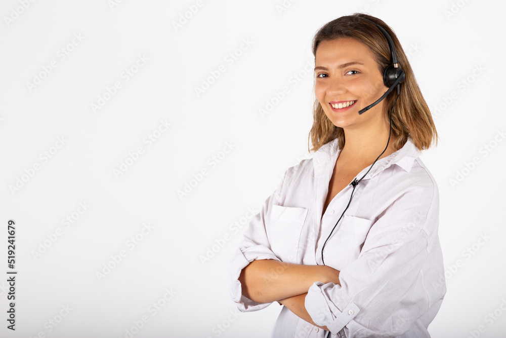 Happy smiling customer care representative portrait Happy smiling customer care representative portrait