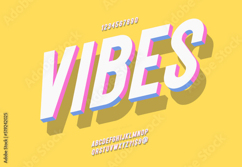 Vector vibes font 3d bold style modern typography cute color for summer party poster, decoration, promotion, book, infographics, motion, video, t shirt, logo, book, animation, banner, game, printing