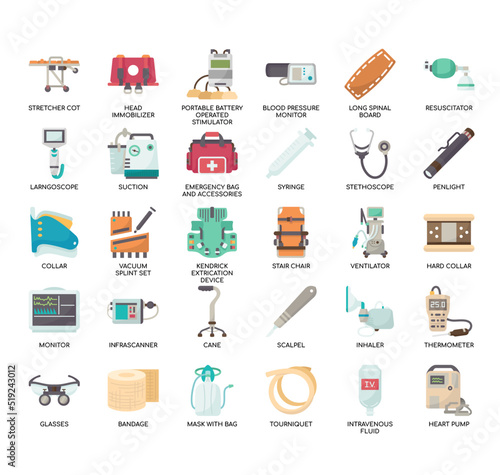 Set of Emergency Vehicle Equipment thin line icons for any web and app project.