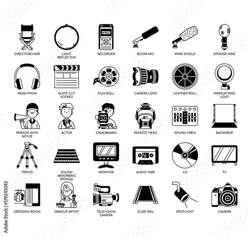 Set of Film Division  thin line icons for any web and app project.