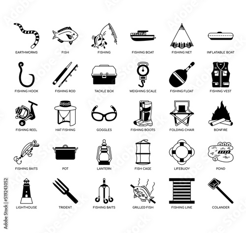 Set of Fishing thin line icons for any web and app project.
