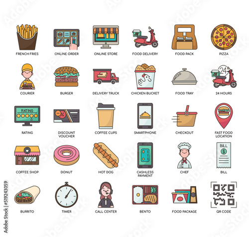 Set of Food delivery thin line icons for any web and app project.