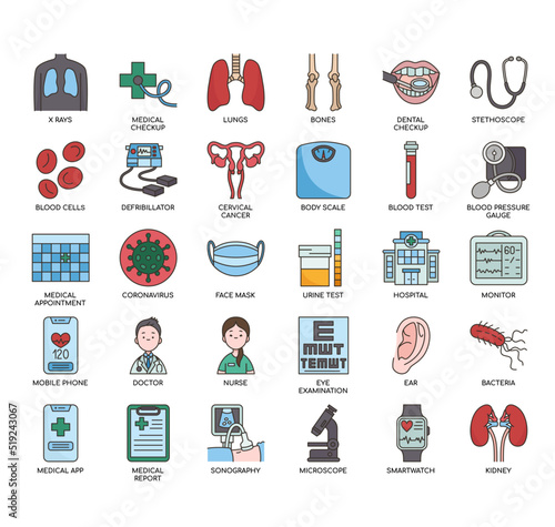 Set of Health Checkup thin line icons for any web and app project.