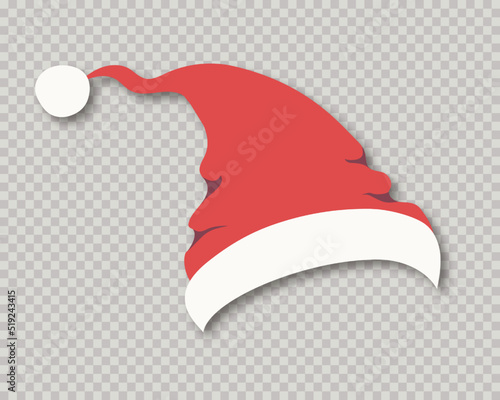 Santa hat isolated on background for party, photo booth, scrapbooking, video chat effect, festive, mask for social media. New year costume. Winter cap. Vector 10 eps