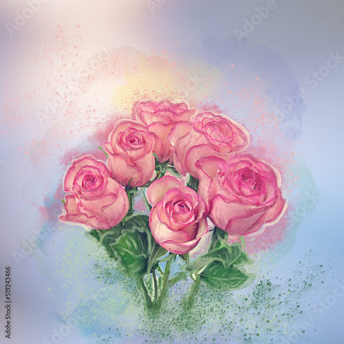 .Rose Flowers ,Watercolor Painting