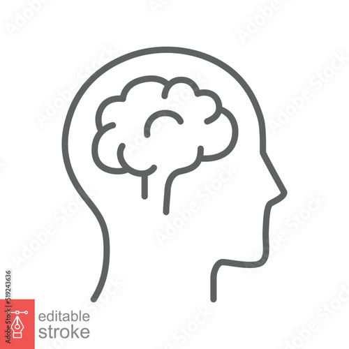 Human brain icon. Simple outline style. Think, mind, head, idea, creative concept. Vector line illustration design isolated. Editable stroke EPS 10.