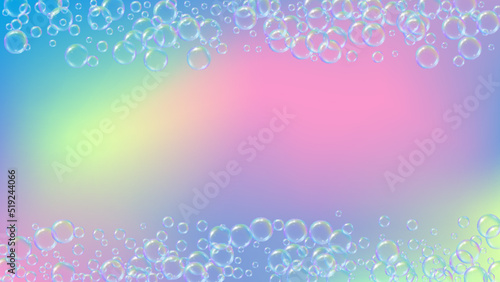 Suds bubble. Detergent bath foam and soap for bathtub. Shampoo.