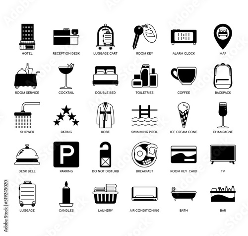 Set of hotel thin line icons for any web and app project.