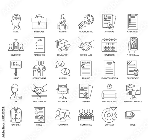 Set of Job Interview thin line icons for any web and app project.