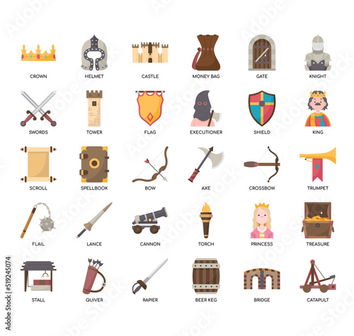 Set of Medieval thin line icons for any web and app project.