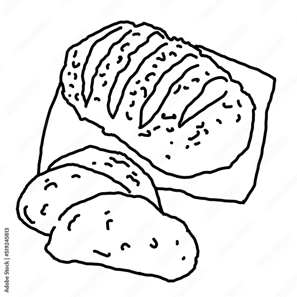 Tasty fresh bread from oven. Healthy food to every day dish. For bakery shop logo, cafe poster, restaurant menu. Hand drawn illustration. Cartoon retro vintage line style drawing. Tasty fresh bread from oven. Healthy food to every day dish. For bakery shop logo, cafe poster, restaurant menu. Hand drawn illustration. Cartoon retro vintage line style drawing.