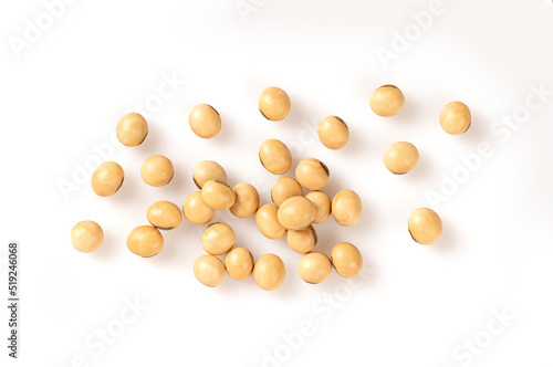  flat lay Soybeans isolated on white background. Top view
