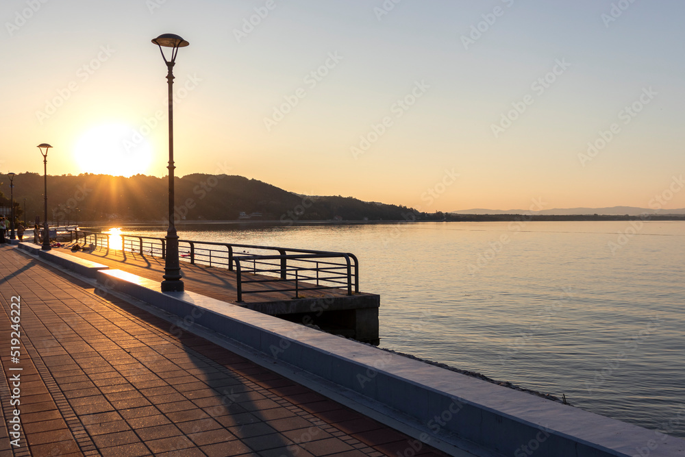 Sunset view of Danube River at town of Golubac, Serbia
