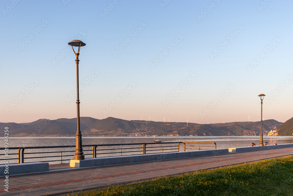 Sunset view of Danube River at town of Golubac, Serbia