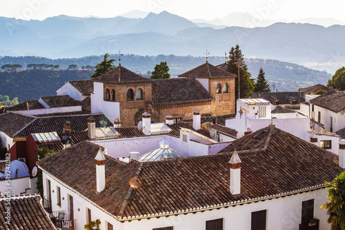 Beautiful roof patio at on of the old tiled houses in Ronda old town, Andalusia, Spain