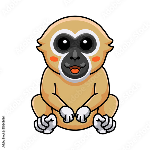 Cute white handed gibbon monkey cartoon sitting