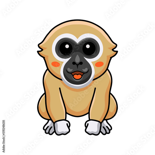 Cute white handed gibbon monkey cartoon sitting